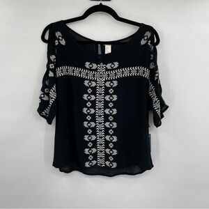 NEW! Forever 21 Black Embroidered Cold Shoulder Top